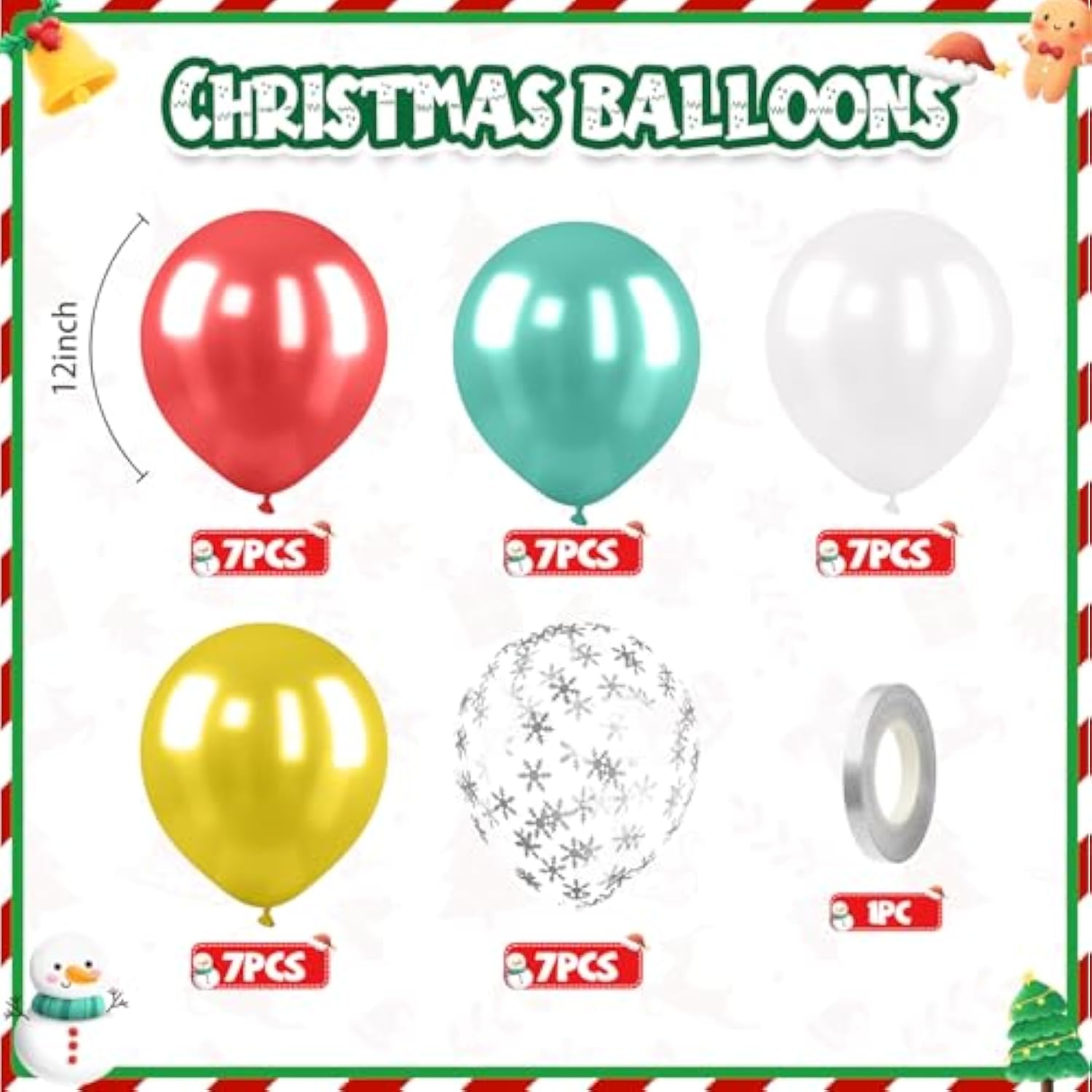 Pearl Red Gold Teal Blue Christmas Balloons Snowflake Print Latex Party Decor