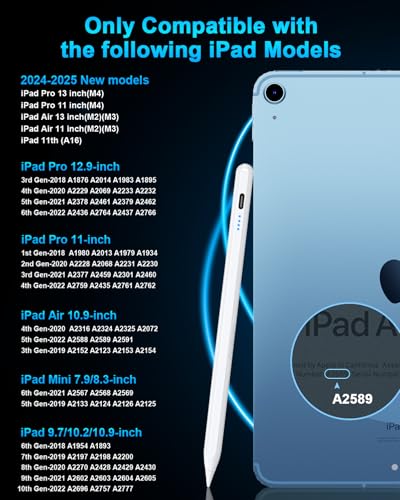 Stylus Pen For Ipad 10Th&11Th(A16) - Type-C Charging Pencil For Ipad Palm Rejection Active Pen Compatible With (2018-2025) Apple Ipad 6/7/8/9/10/11, Air 3/4/5/M2/M3, Mini 5/6, Pro 11"/12.9"/M4 (White)