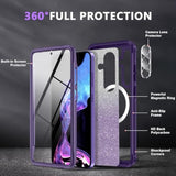 Samsung Galaxy S24 Case with Glitter, Compatible with MagSafe Built-in Tempered Glass Screen Protector & Camera Lens Protection, Amethyst