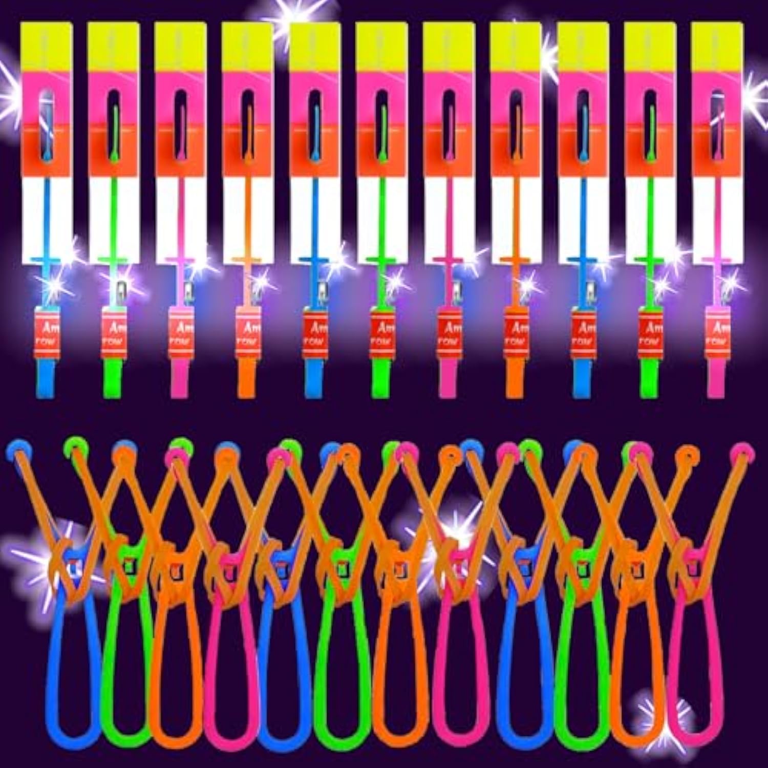 25 Sets Led Flying Set, Flying Rocket Copters Outdoor Game Toys Glow In The Dark Party Supplies Party Favors For Kids 8-12,4-8, 25 Slingshot+25 Glow Helicopter