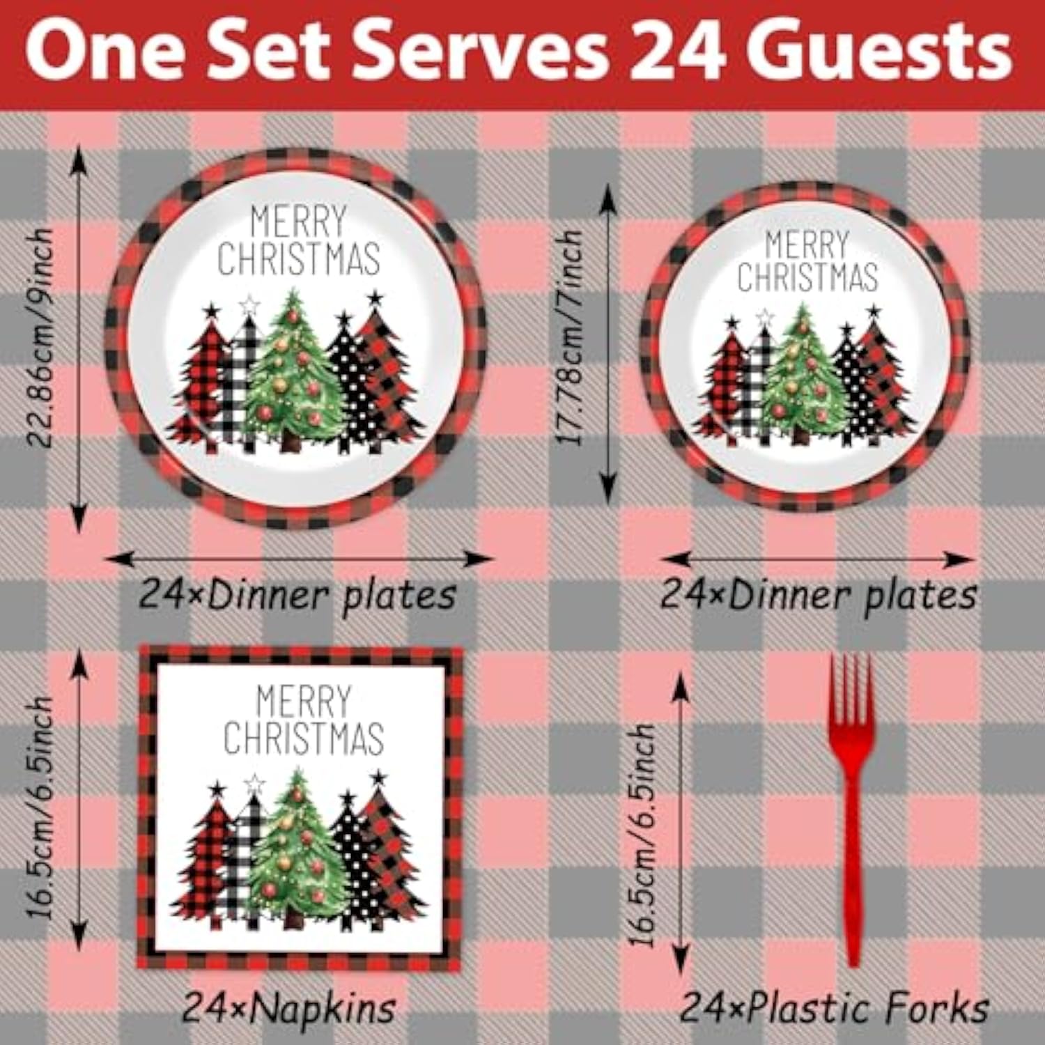 96 Pcs Christmas Red And Black Buffalo Plaid Paper Plates And Napkins For Merry Christmas Party Supplies Black Red Plaid Xmas Trees Party Tableware For 24 Guests Winter Xmas Party Decorations
