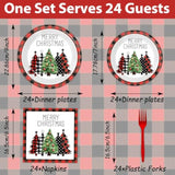 96 Pcs Christmas Red And Black Buffalo Plaid Paper Plates And Napkins For Merry Christmas Party Supplies Black Red Plaid Xmas Trees Party Tableware For 24 Guests Winter Xmas Party Decorations