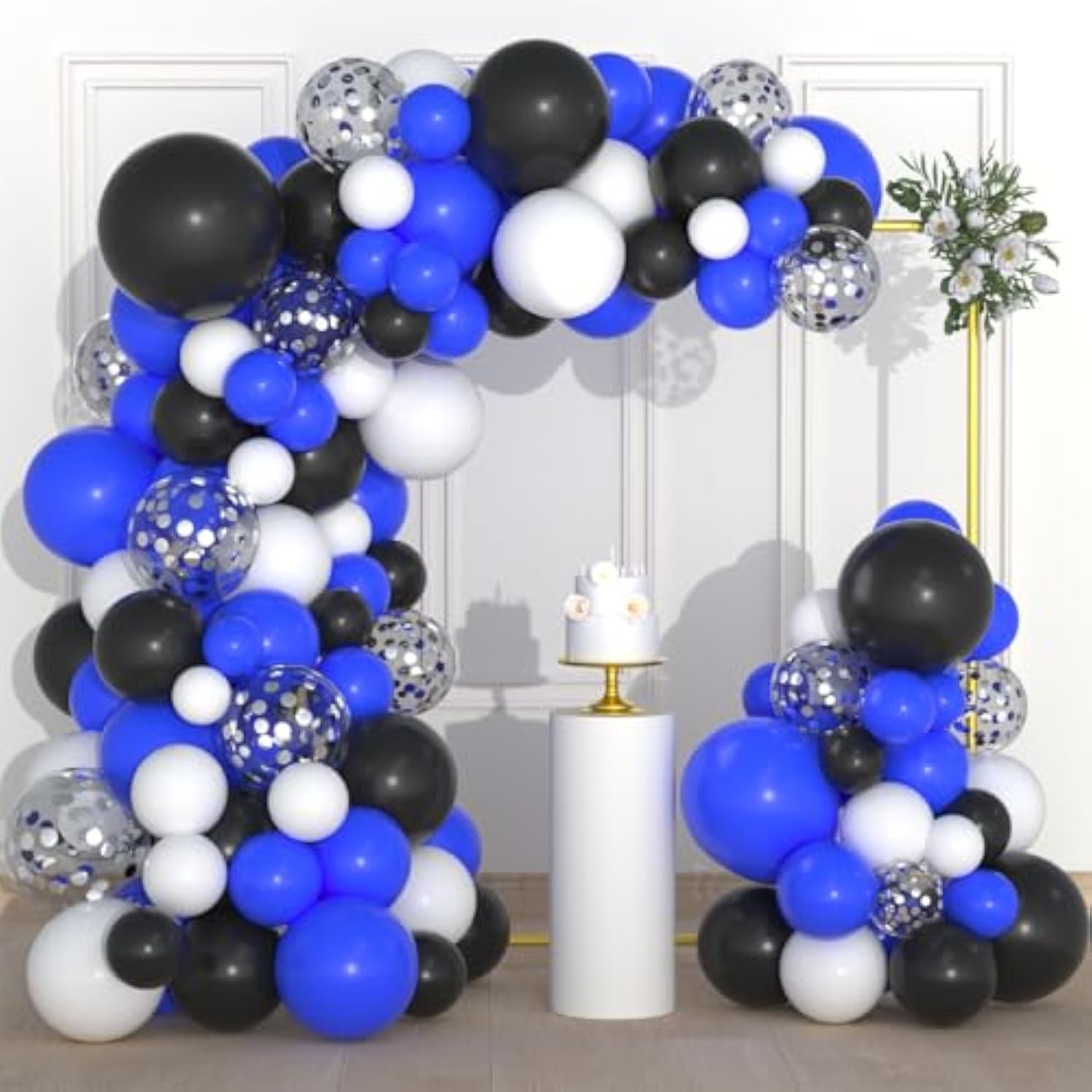 Royal Blue Black Silver White Balloon Arch Garland - 122Pcs Blue Black