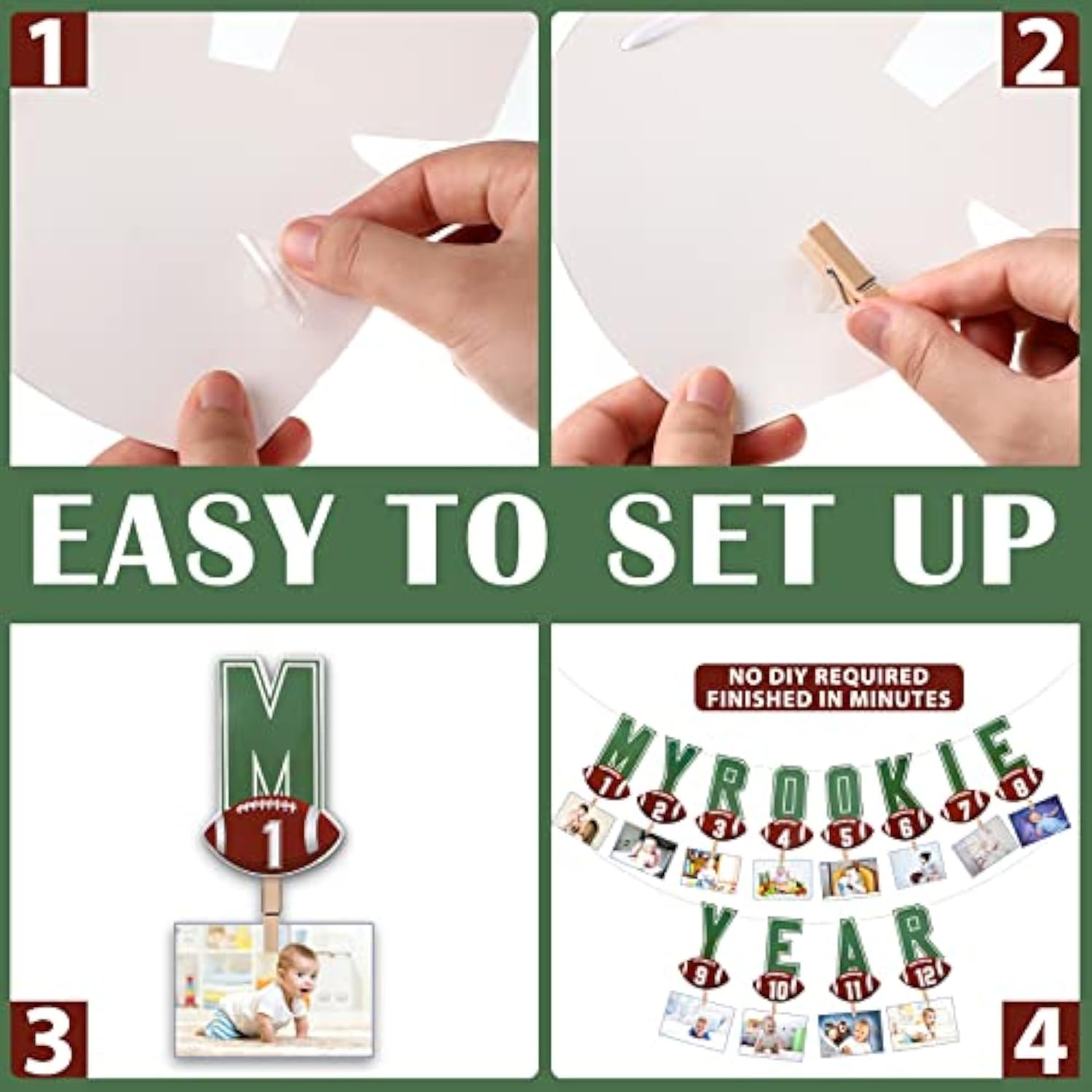 2 Pcs Football Rookie Of The Year First Birthday Party Decoration Football Monthly Photo Banner Rookie Of The Year 1St Picture Banner Birthday High Chair Decor Baby Shower Sport Party Supplies