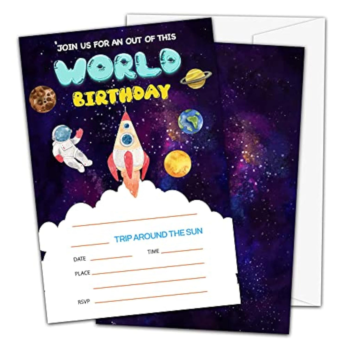 Space Birthday Invitations For Boys Girls Kids, Fill In Party Invites, Decorations, Favors, 20 Invitations With Envelopes (B14)