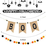 2Pcs Pre Strung Happy Halloween Banners Rustic Burlap Boo Felt Pom Pom Garland Decor
