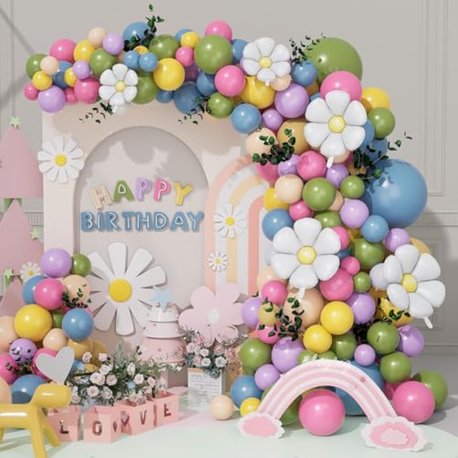 Spring Flower Balloon Arch Garland Kit, 157Pcs Groovy Wildflower Balloon Arch With Daisy Balloons For Baby In Bloom Baby Shower Easter Party Spring Daisy Theme Birthday Party Decorations