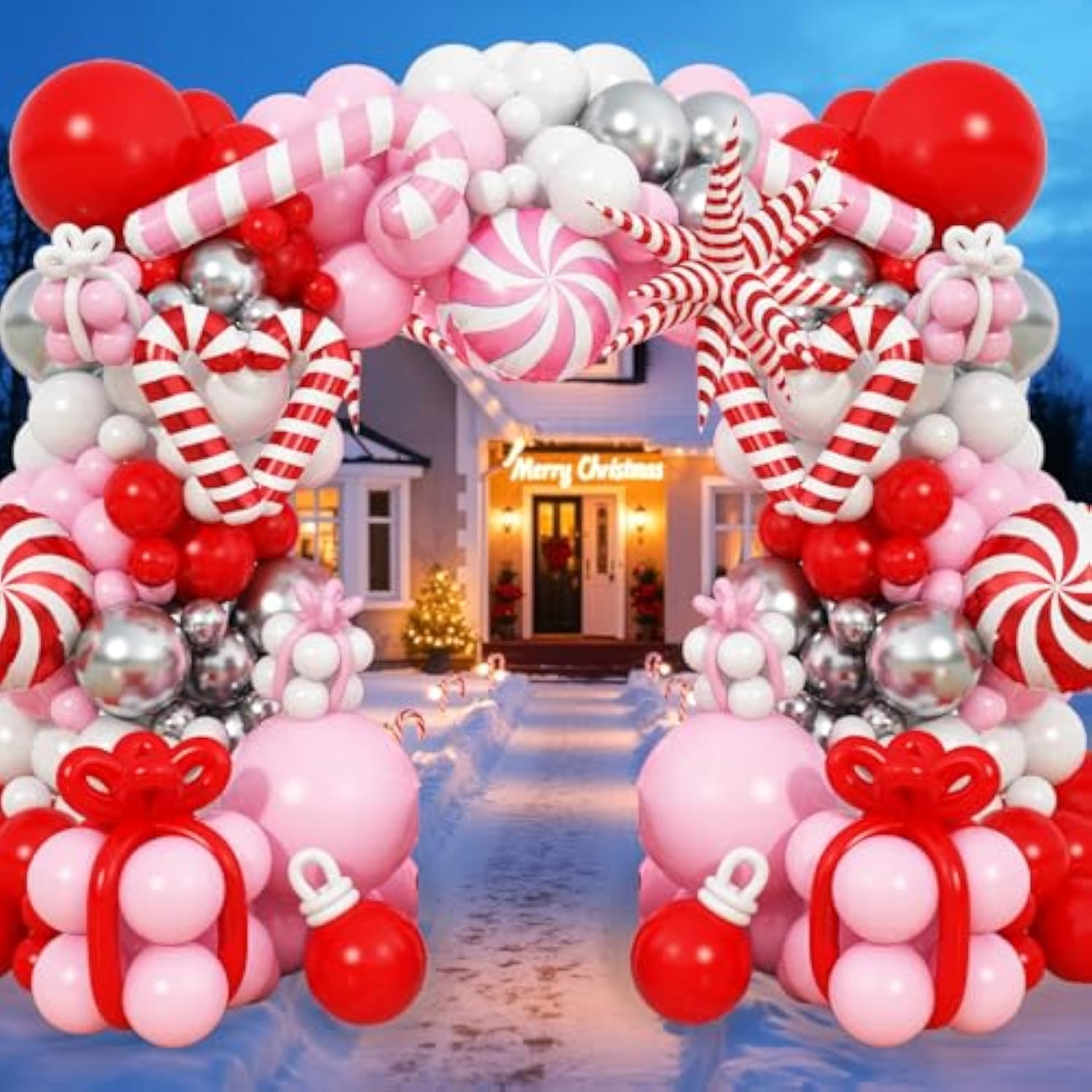 138pcs Christmas Balloon Arch Kit Red Pink Silver White Party Decor