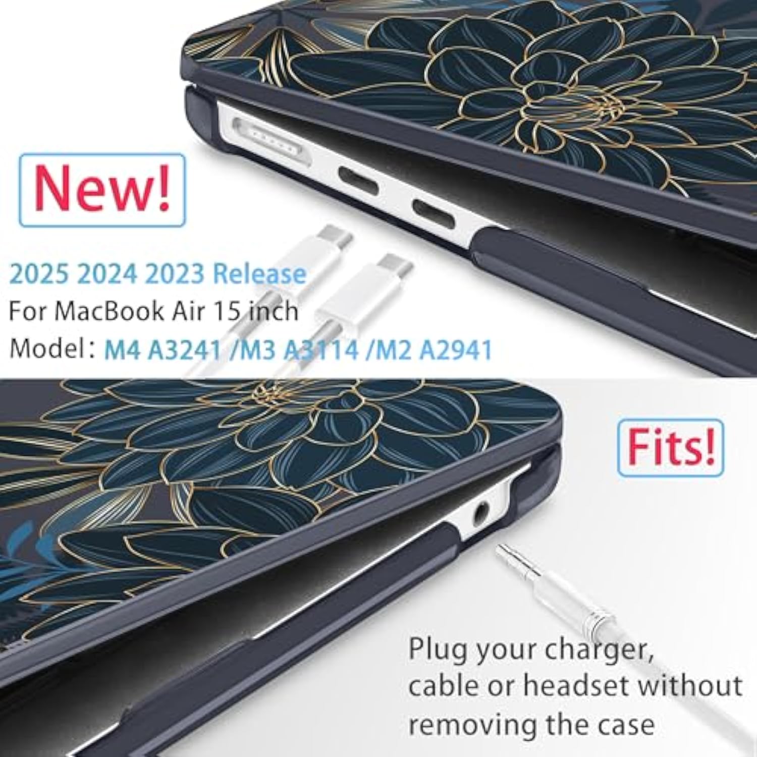 Designed For 2025/2024/2023 Macbook Air 15 Inch M4 A3241 /M3 A3114 /M2 A2941 Case, Printed Plastic Hard Shell Cover With 15.3" Liquid Retina Display Touch Id, Dahlia Flower C035