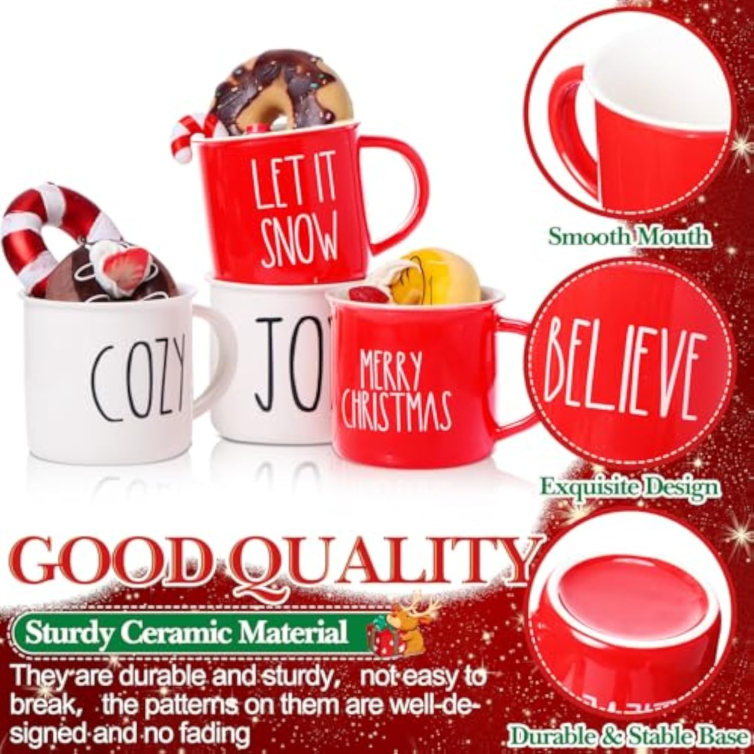 10 Pieces Christmas Coffee Mugs,Ceramic Winter Holiday Merry Christmas Hot Cocoa Mugs And Cups For Xmas Party Table Centerpieces Housewarming Gifts