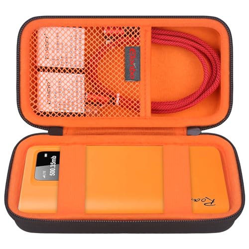 Carrying Case For Roamwifi 4G Lte Mobile Hotspot Router, R10 Router Travel Bag Worldwide Portable Wifi Storage Holder, Mesh Pocket Fits Cable, Black+Inside Orange