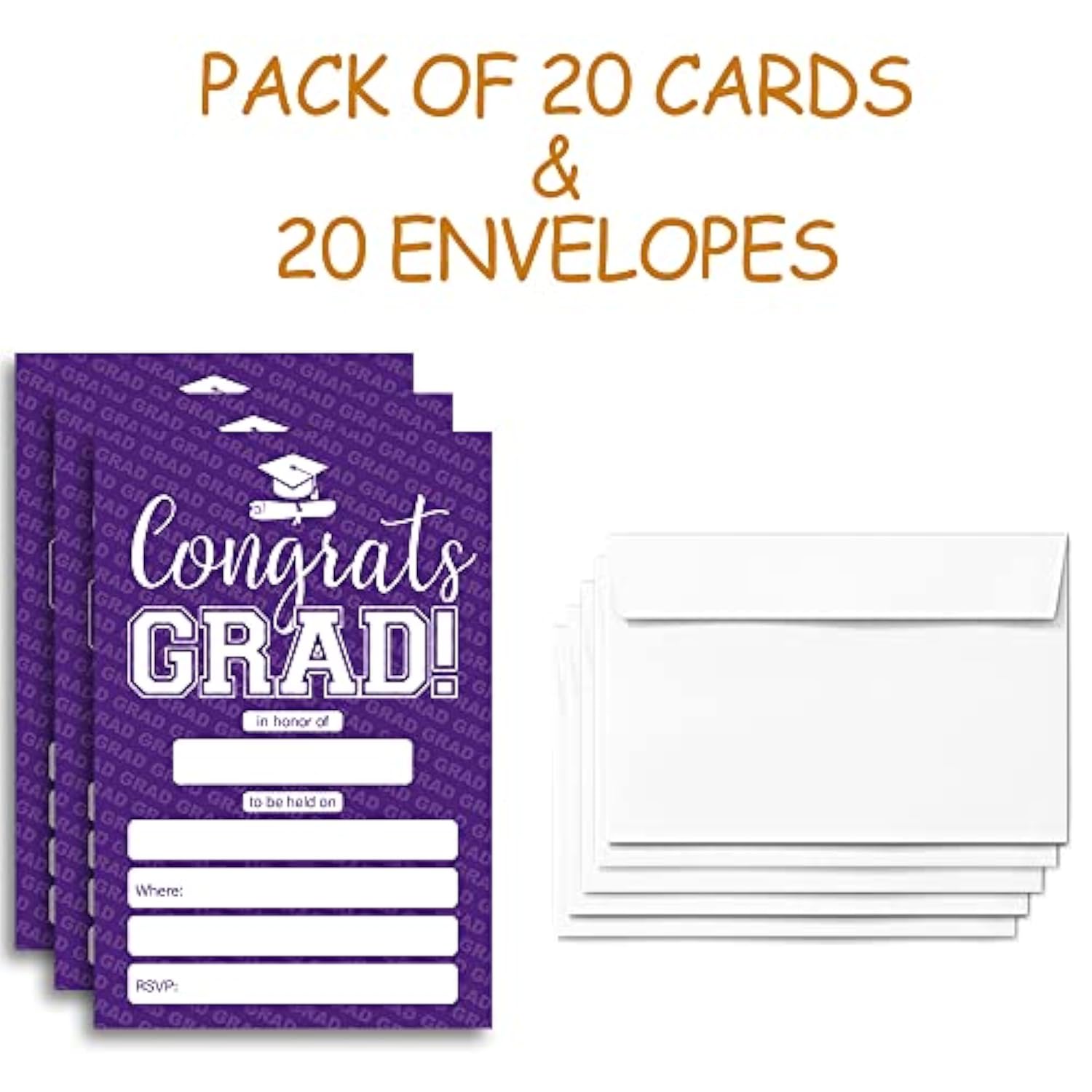 20 Cards With Envelopes, Graduation Party Invitations 2026, 2026 College, High School, University Grad Celebration.?027? (Purple)