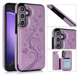Phone Case For Samsung Galaxy S23 Fe 5G With Tempered Glass Screen Protector And Card Holder Wallet Cover Stand Flip Leather Cell Accessories S 23 Fe S23Fe5G S23Fe 23S G5 Women Purple