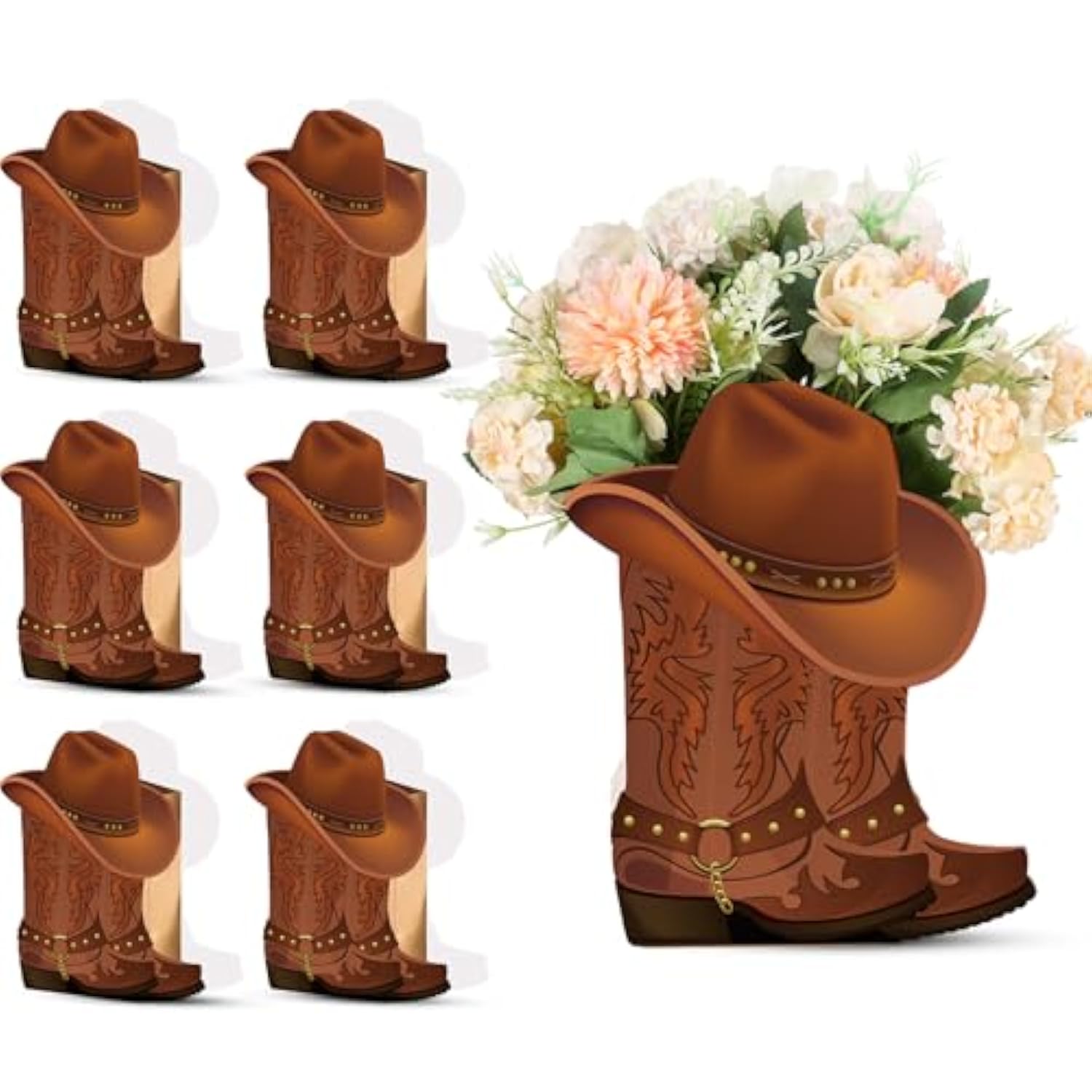 8 Set Western Cowboy Boots Flower Boxes Centerpiece Boot Shape Box Decorations Western Theme Party Boot Gift For Cowboy Cowgirl Birthday Party Baby Shower Wedding Supplies(Brown,Classic)