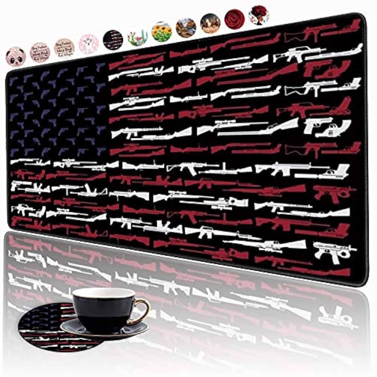 Xxl Large Gaming Mouse Pad, Ergonomic Larger Extended Gaming Mouse Pad Non-Slip Rubber Base For Work Gaming Office Home Computer + Cup Coaster, American Gun Flag Usa