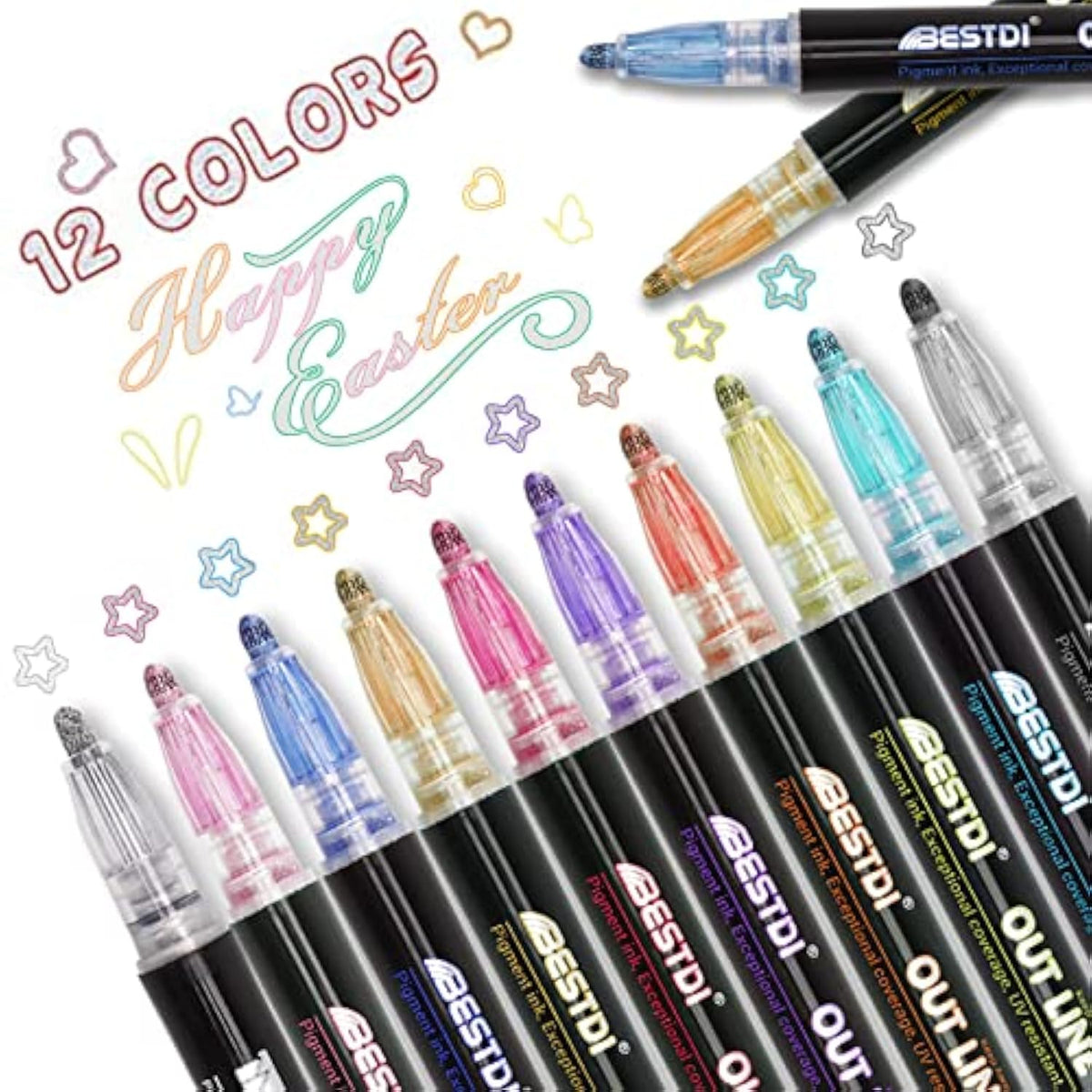 Shimmer Marker Set,Outline Pens Shimmer Markers Pens,Apply To Gift Card Writing Drawing Pens For Card Writing,Birthday Greeting Card,Painting,Diy Art Crafts,Christmas Gifts?12 Colors?