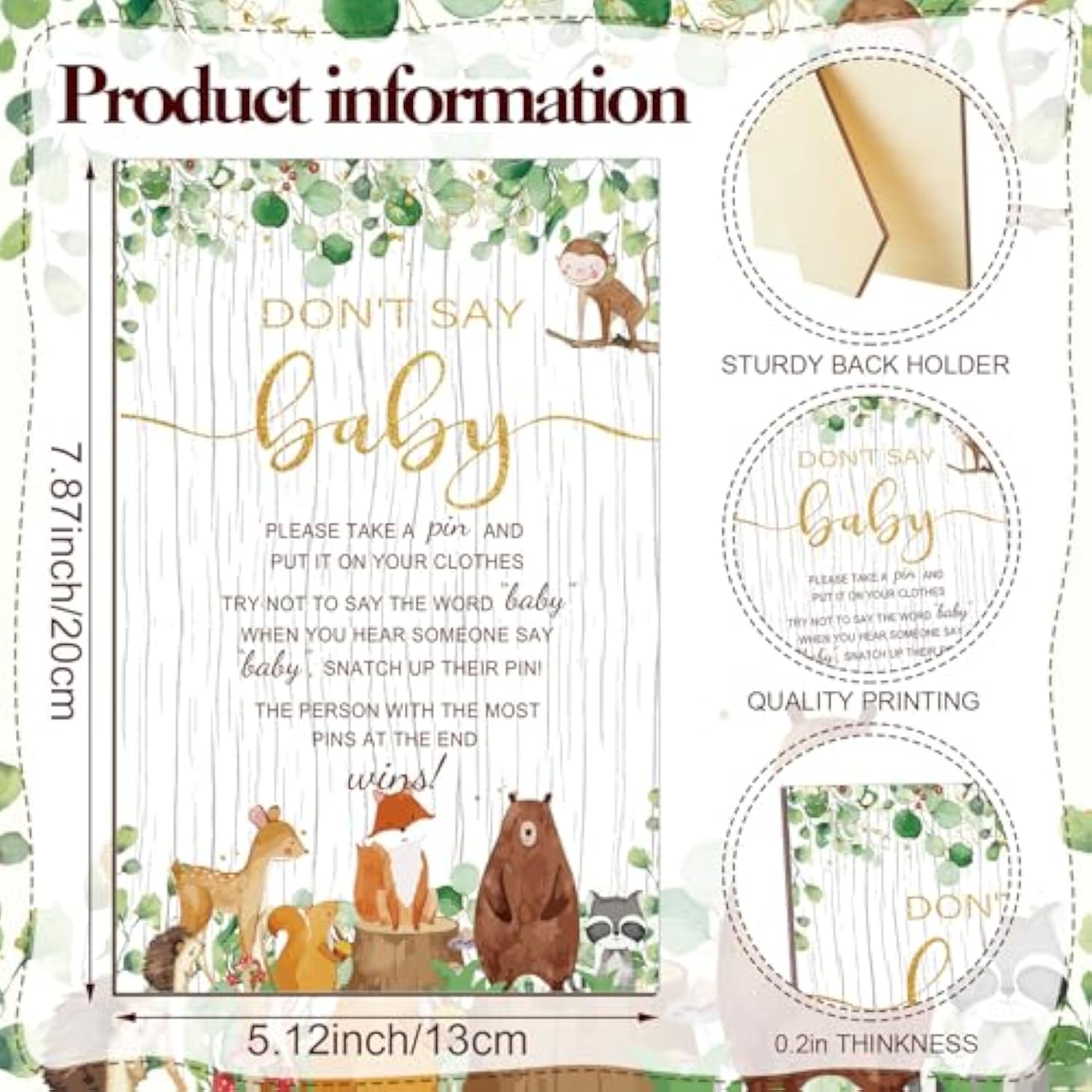 321 Pcs Woodland Animal Baby Shower Game Supply For Girl Or Boy 5 Set Include 50 Activity Card 20 Pencil 1 Don'T Say Baby Sign 50 Clothespin For Price Is Right Prediction Bingo Party Decor