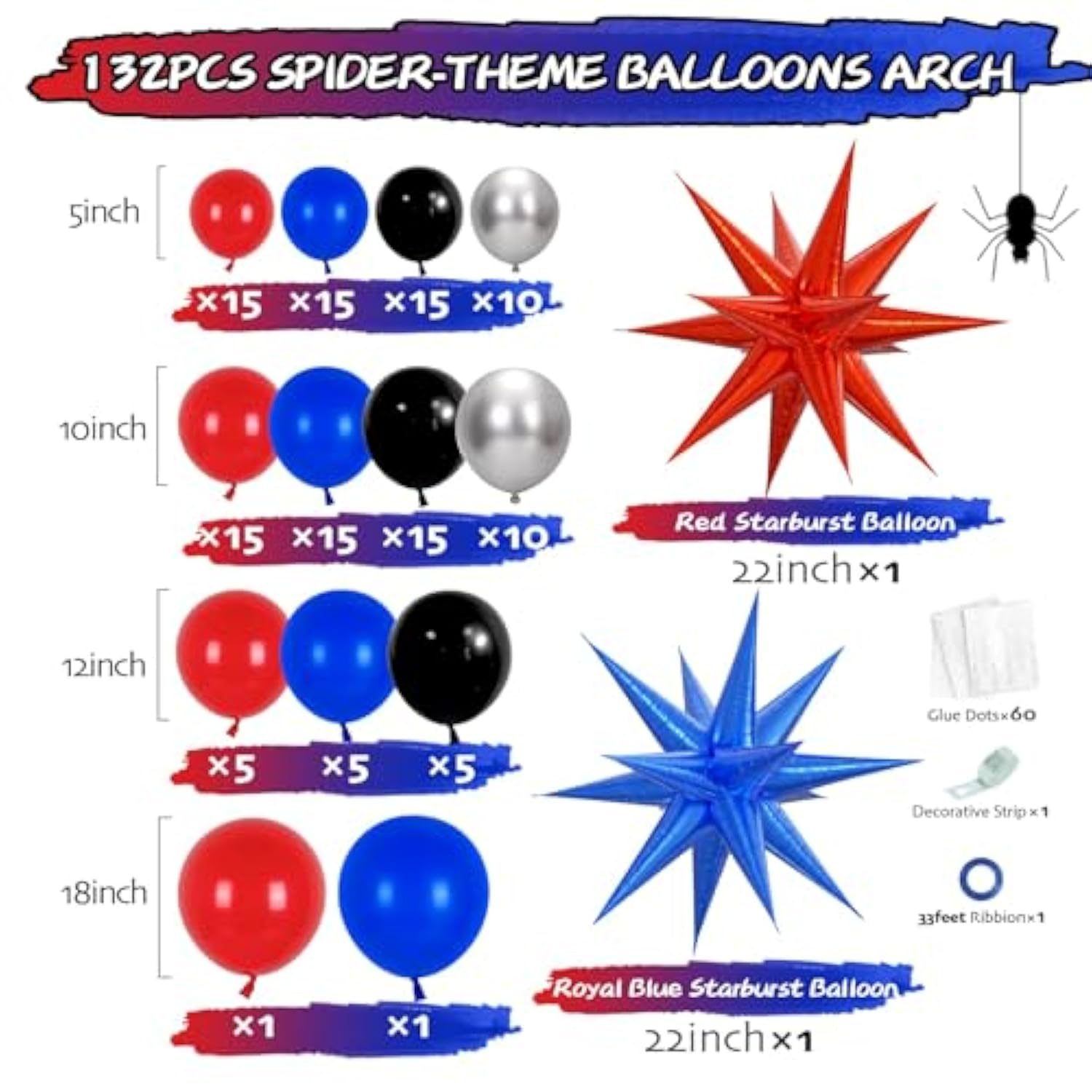 132Pcs Black Red And Blue Balloons Arch Garland Kit, Spider Theme Balloon Arch For Man With Balloons For Baby Shower Spider Theme Birthday Party Decorations