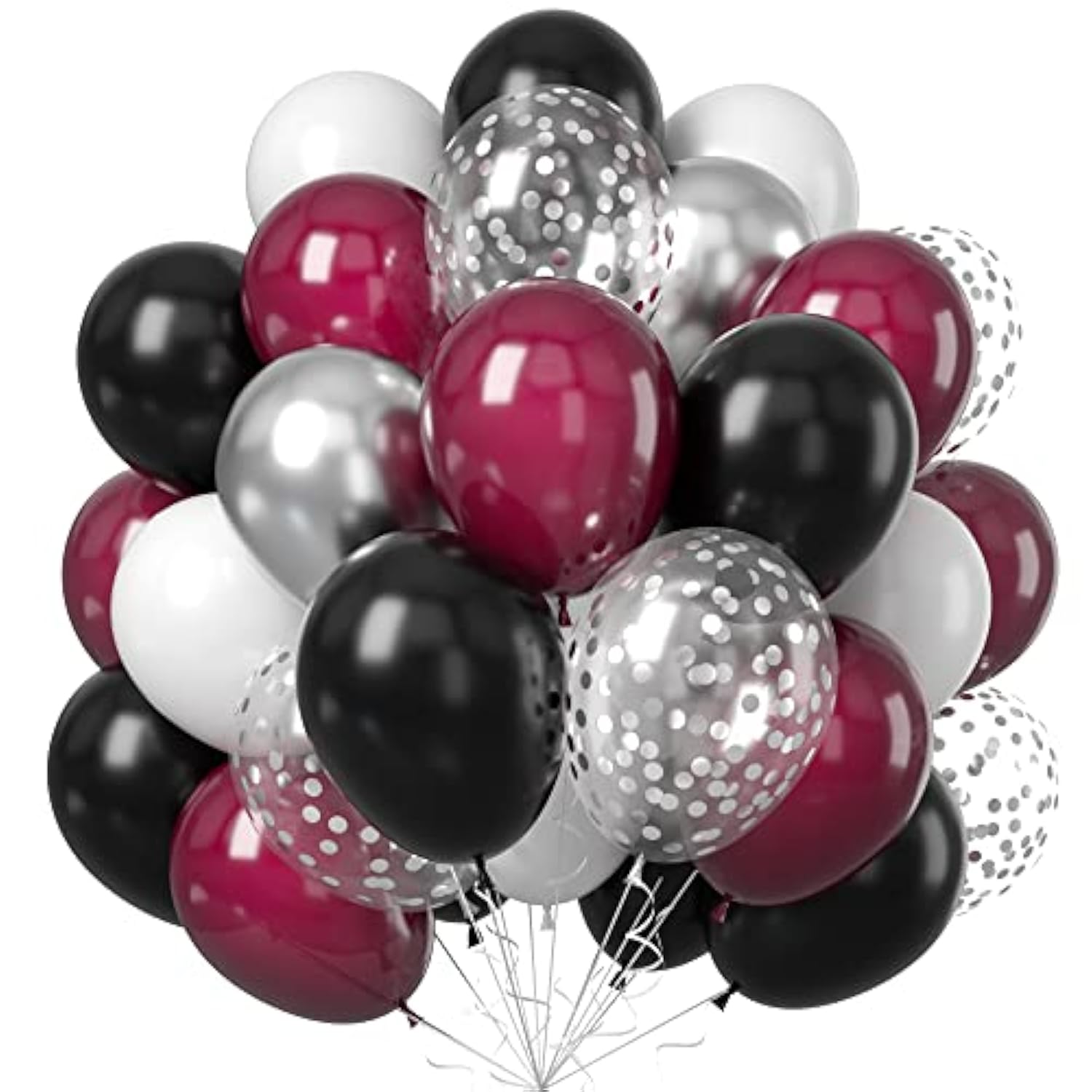 Burgundy Black Silver Balloon Set for Birthday Wedding Bridal Shower Parties