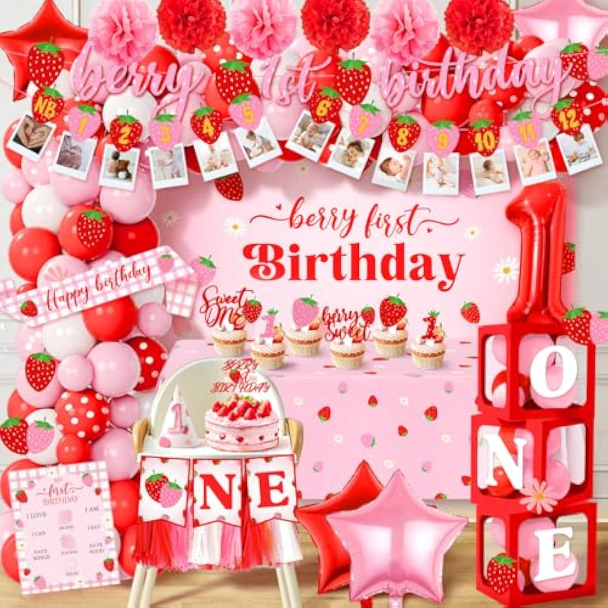 Berry First Birthday Decor Strawberry 1St Birthday Decorations For Girls, Berry First Party Supplies, For Sweet One Party Theme Supplies