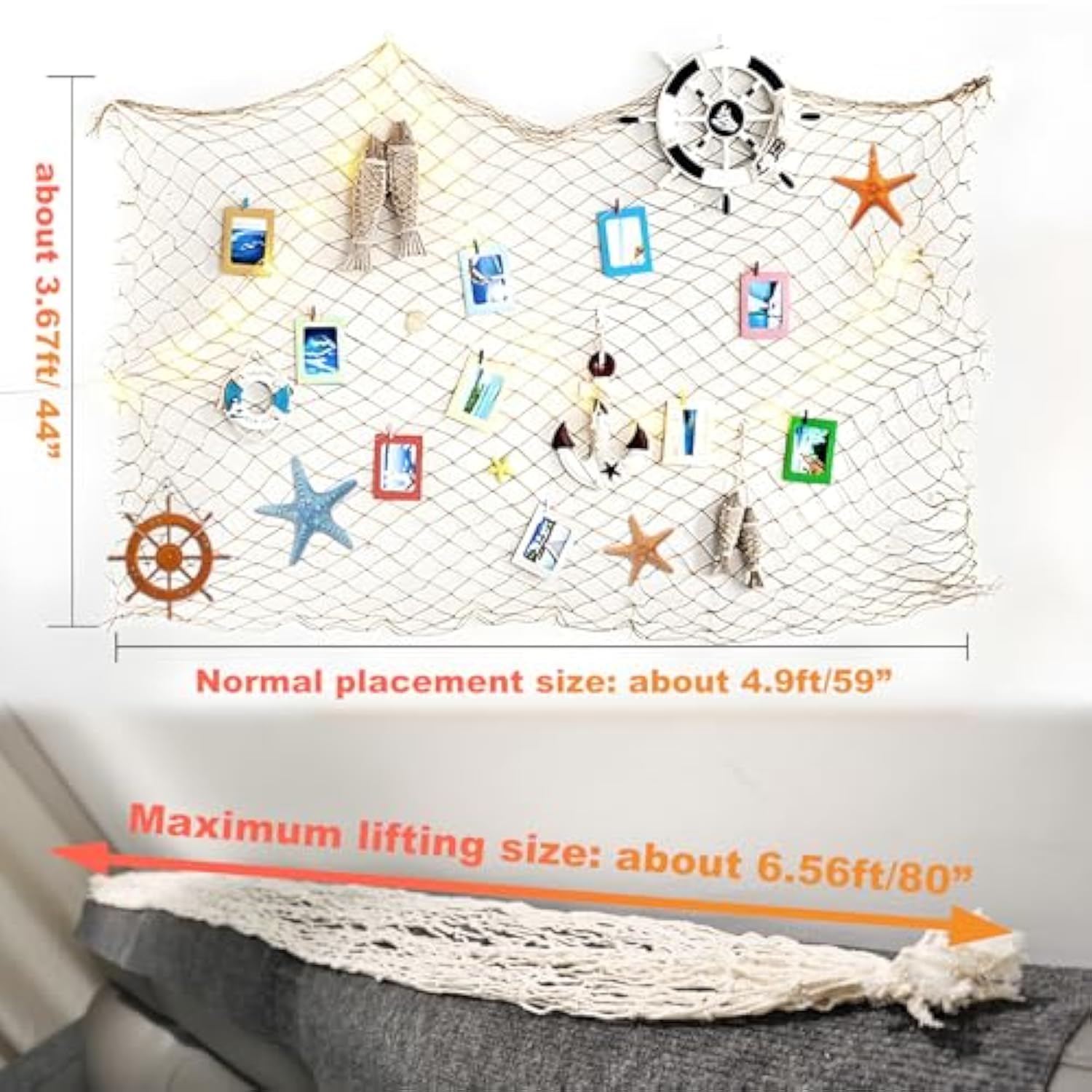 2 Pack Fish Net Decorations For Party, Natural Cotton Hawaiian Party Fishing Net Decorative, Nautical Themed Cotton Fishnet Under The Sea Pirate Ocean Beachhalloween Decor