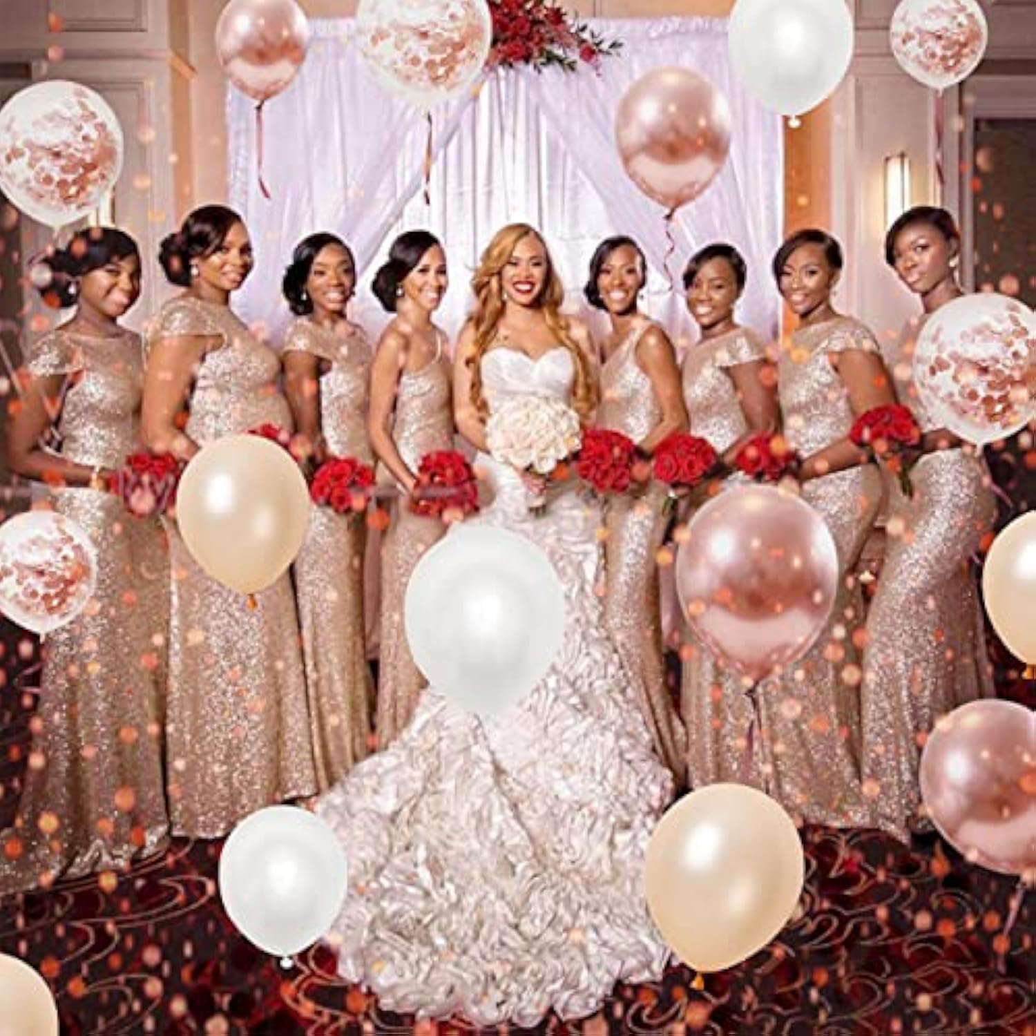 Rose Gold Balloons, 60Pcs 12Inch Rose Gold White Champagne Latex Balloon Confetti Balloons With Ribbon For Wedding, Baby Shower, Birthday, Engagement, Bridal Shower, Princess Party