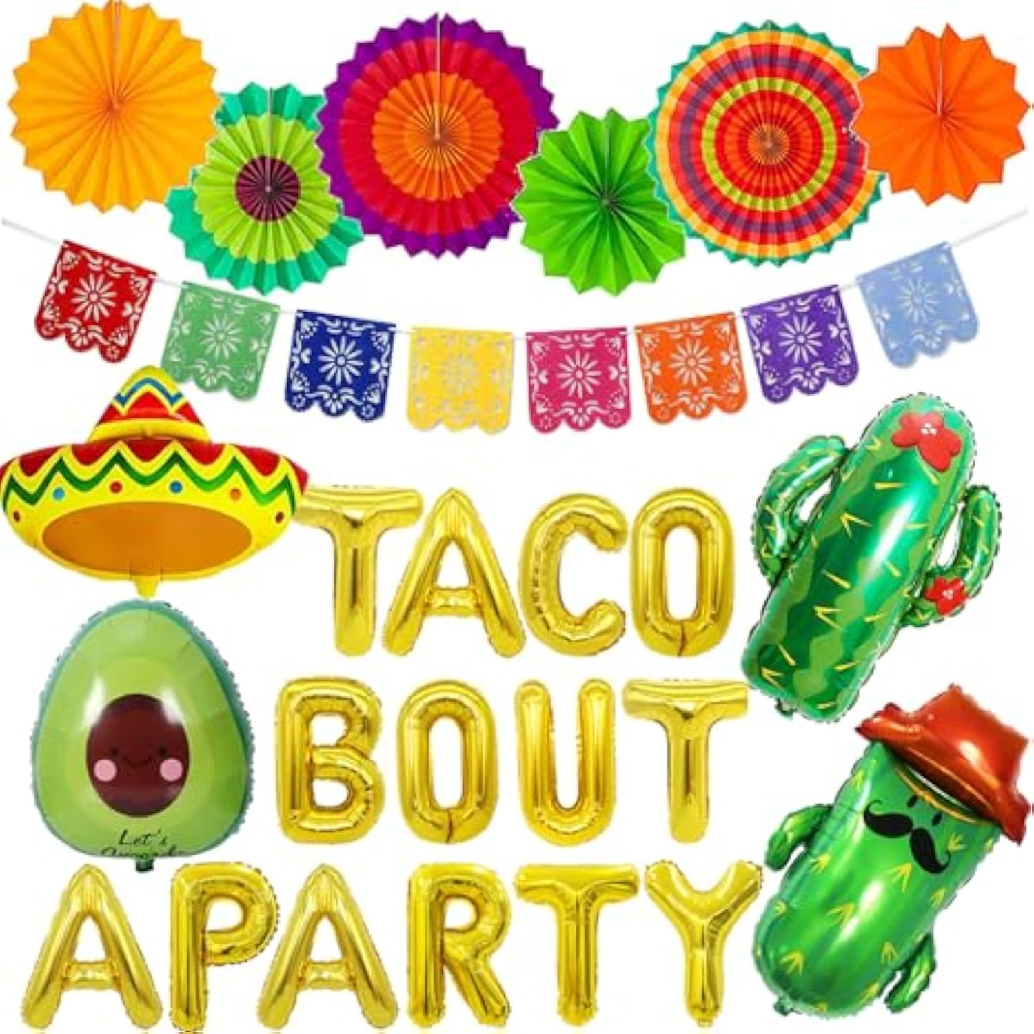 26 Pcs Taco Bout A Party Decoration, Fiesta Party Decorations Include Paper Fans Fiesta Banner Taco Cactus Avocado Sombrero Foil Balloons For Mexican Party Decorations Taco Party