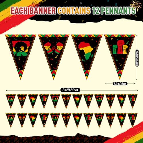 5 Pcs Juneteenth Pennant Banner, Triangle Bunting Cardstock