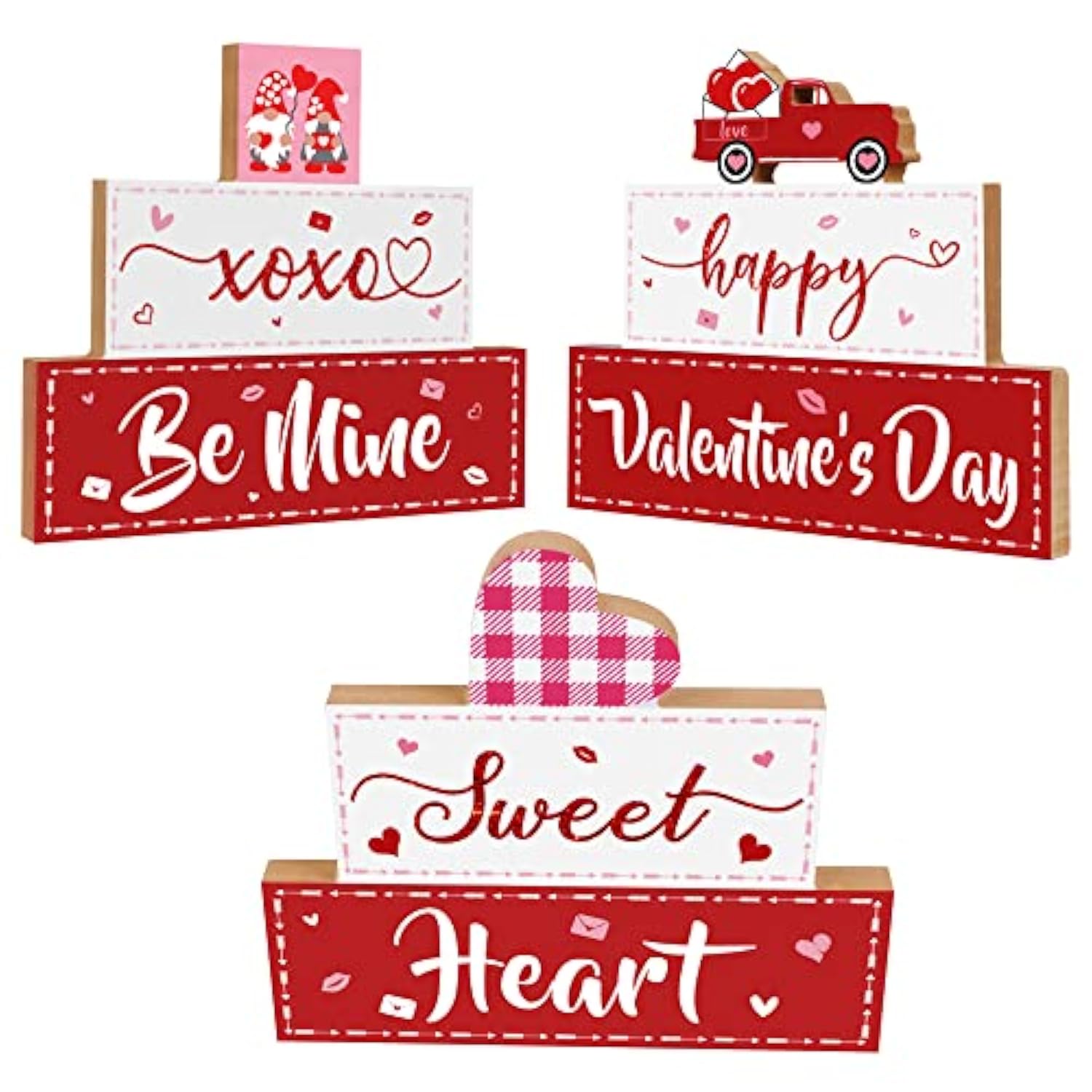 3 Pcs Valentine'S Day Wooden Sign Table Decor, Happy Valentine'S Tabletop Centerpiece Xoxo Be Mine Valentine Decorations For Tables, Valentine'S Day Presents Wood Love Heart Desk Mantle Shelf Decoration