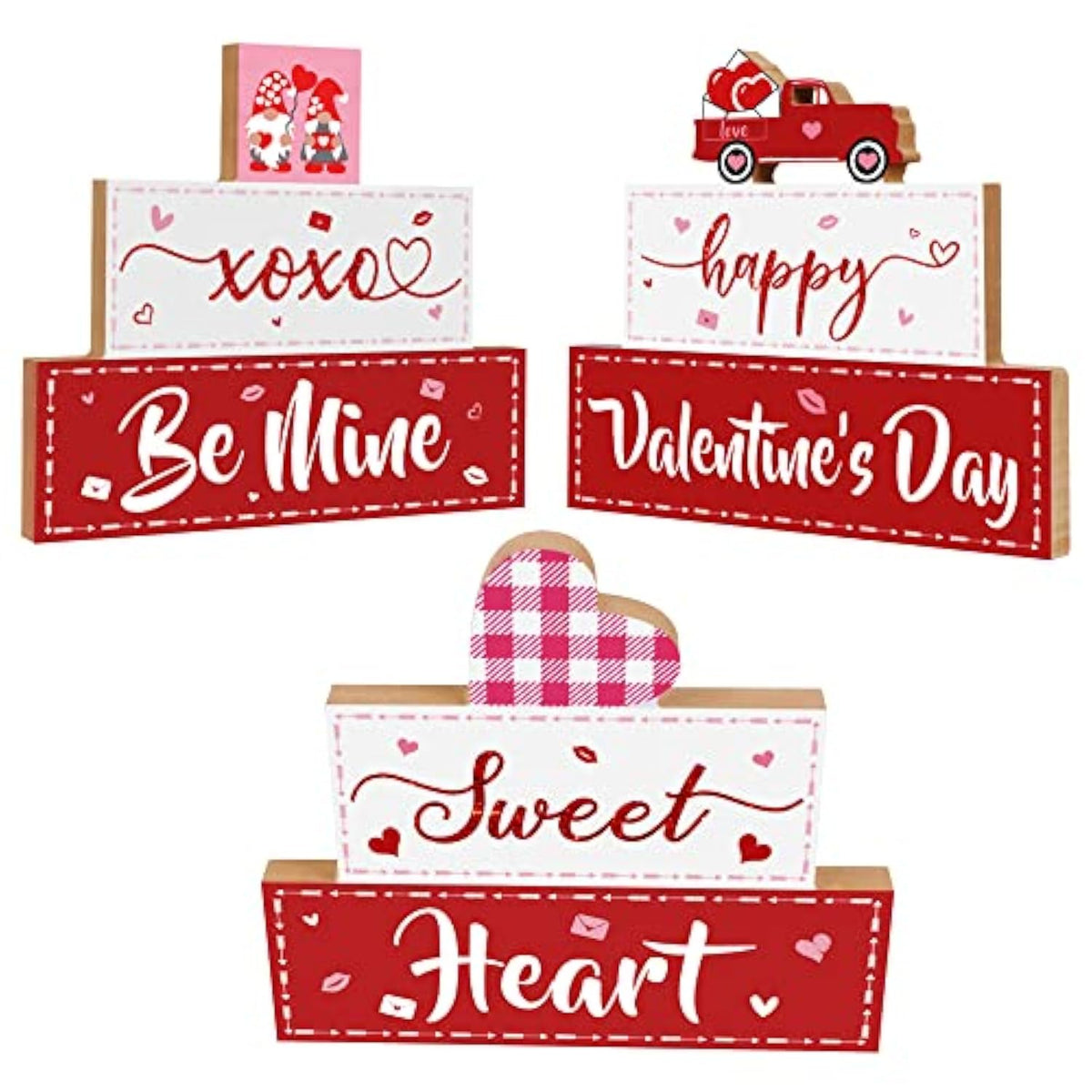 3 Pcs Valentine'S Day Wooden Sign Table Decor, Happy Valentine'S Tabletop Centerpiece Xoxo Be Mine Valentine Decorations For Tables, Valentine'S Day Presents Wood Love Heart Desk Mantle Shelf Decoration