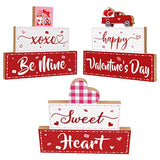 3 Pcs Valentine'S Day Wooden Sign Table Decor, Happy Valentine'S Tabletop Centerpiece Xoxo Be Mine Valentine Decorations For Tables, Valentine'S Day Presents Wood Love Heart Desk Mantle Shelf Decoration
