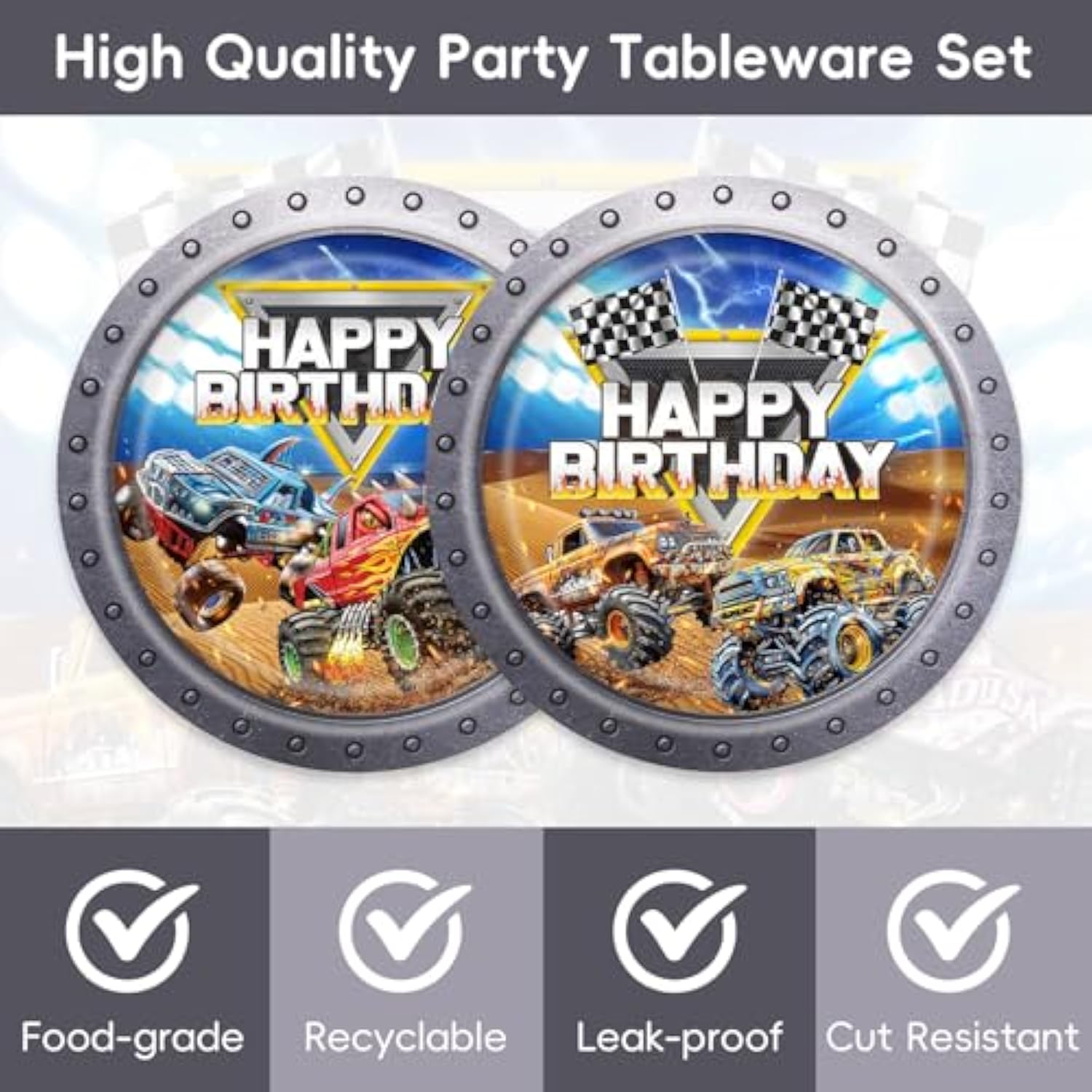 40Packs Monster Truck Party Supplies Plates + Napkin Monster Truck Birthday Party Decorations