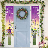 Happy Easter Door Banner He Is Risen Porch Sign Decoration Christian Wall Hanging Banner Jesus Cross Religious Spring Background Photo Prop Backdrop For Home Outdoor Indoor Party Supplies