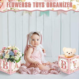 10 Piece 7X 7X 7 Inch Baby Shower Centerpiece Boxes Baby Shower Party Decorations Table Display With Letters Gender Reveal Party Favor Block Holder(Floral Style)