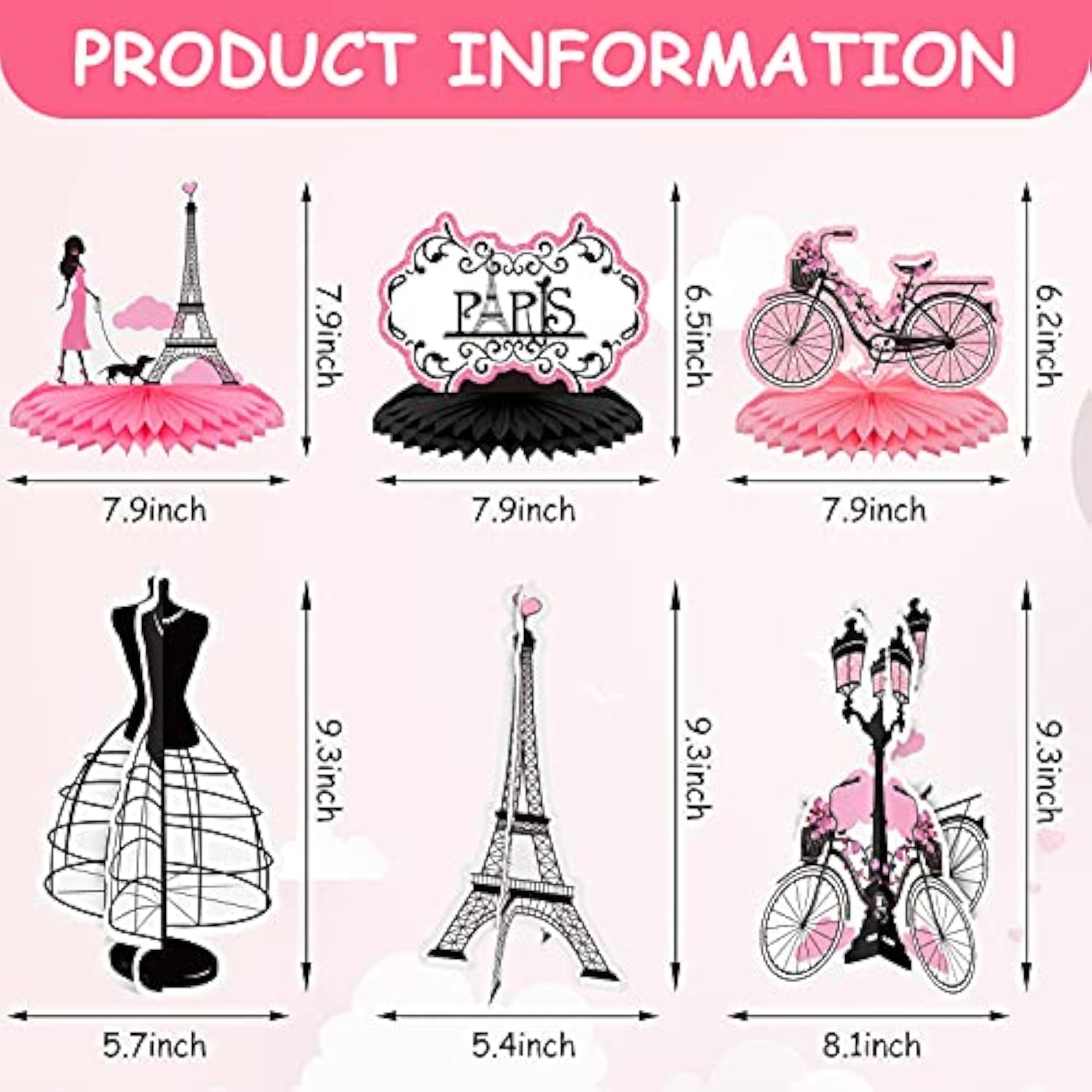 Grehge 10 Pieces Paris Party Decorations Paris Honeycomb Centerpiece P