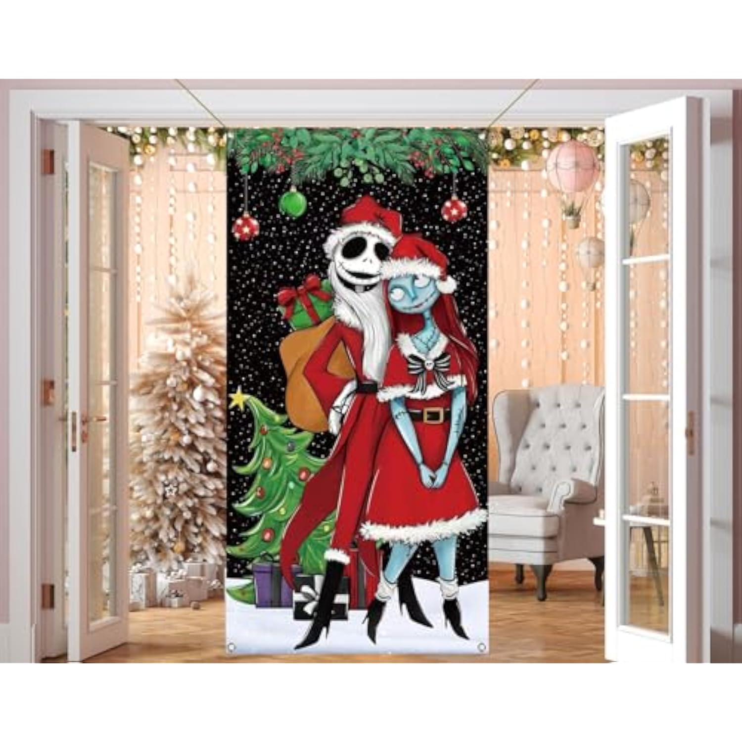Christmas Door Cover Merry Christmas Xmas Winter Holiday Party Front Door Banner Photography Home Porch Decoration