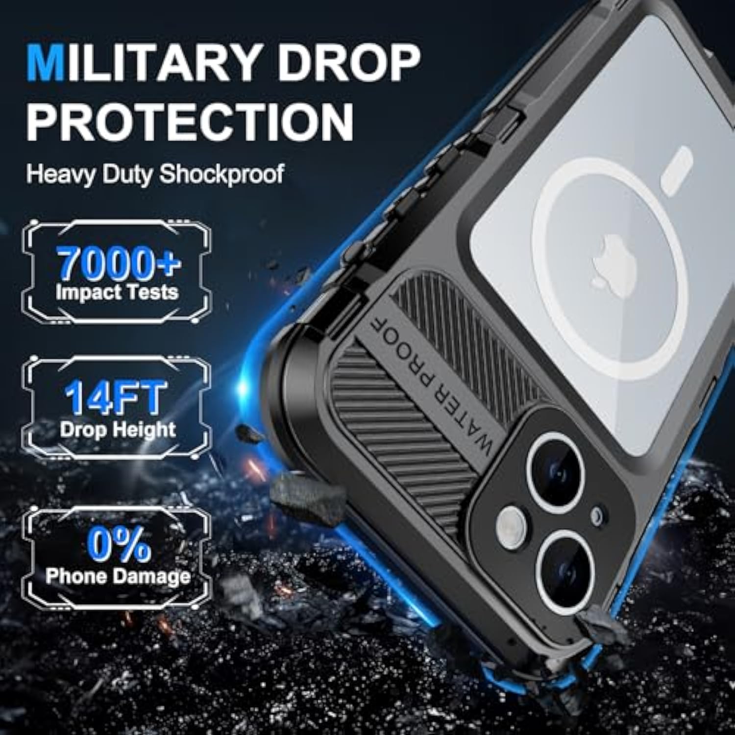 Iphone 15 Plus Waterproof Shockproof Case With Screen Protector 6.7 Inch Black
