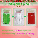 Christmas Foil Fringe Curtain 3 Pack Red Silver Green 3.2x8.2ft Backdrop