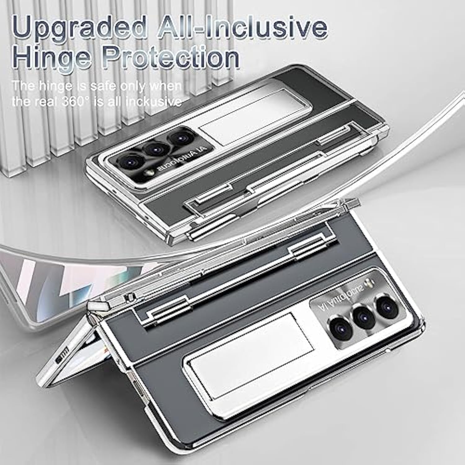 For Z Fold 7 Case With S Pen Holder & Stylus And Kickstand, Built-In Privacy Screen Protector Flat Hinge For Samsung Galaxy Z Fold 7 Case, Galaxy Fold7 Phone Cover With S Pen Slot - Clear Silver