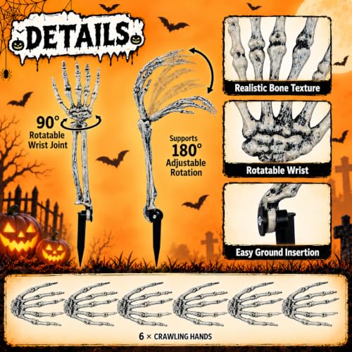12 PCS Halloween Skeleton Hands Arms Stakes, Realistic Groundbreaker Skeleton Hands with Stakes, Outdoor Halloween Decorations for Lawn, Graveyard, Garden, Tombstones, Haunted House Home Yard Decor