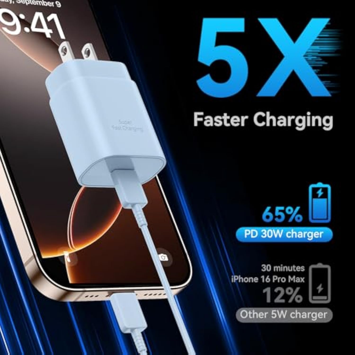 Phone 17 16 15 Charger Fast Charging, 30W Usb C Charger Block With 6.6Ft Long C Chargers Cord Cable For Phone 17 16 15 Pro Max/16 15 Pro/16 15 Plus/16/15, Ipad-Blue
