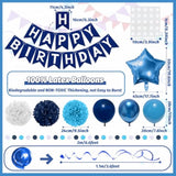 Navy Blue Birthday Decorations, Happy Birthday Banner With Paper Pompoms, Hanging Swirls, Garland, Party Balloons Happy Birthday Party Decorations For Women Men Boys Girls
