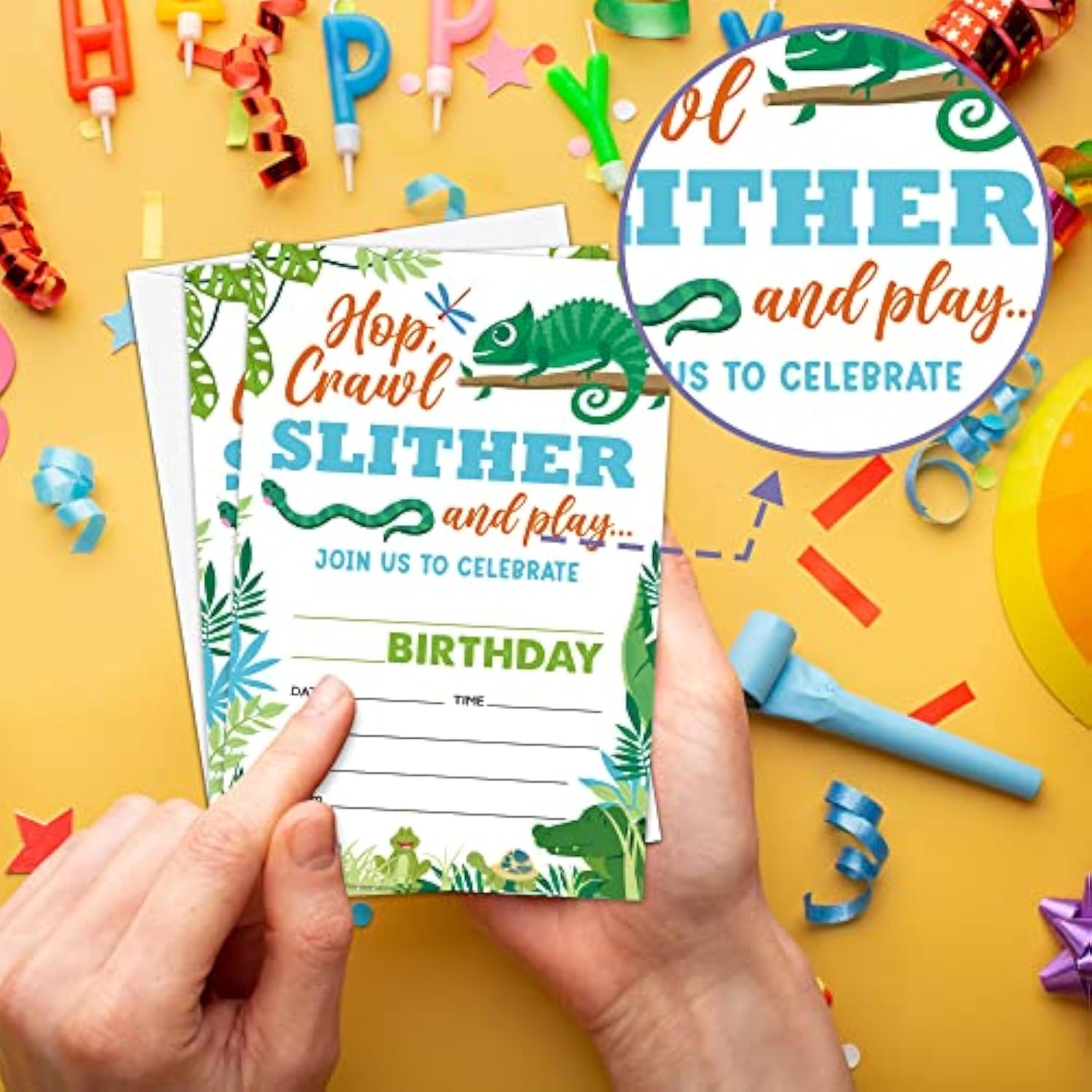 Reptile Amphibian Birthday Party Invitation, Lizard Themed Fill-In Invites For Men & Women, 20 Invitations With Envelopes (4" X 6"), Adults Snake Party Favors Decorations And Supplies -41