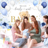 Bear Baby Shower Backdrop For Boy Blue Flower Balloons We Can Bearly Wait Party Banner Bear Baby Shower Party Decorations Banner (6X3.6Ft)