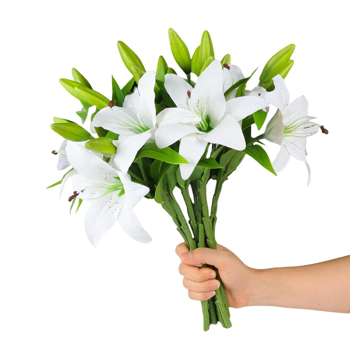 6 Bundles Artificial Tiger Lily Flowers White Touch Lilies Flower Bouquet Faux Floral Table Centerpieces Arrangement For Wedding Home Party Garden Office Decor (White)