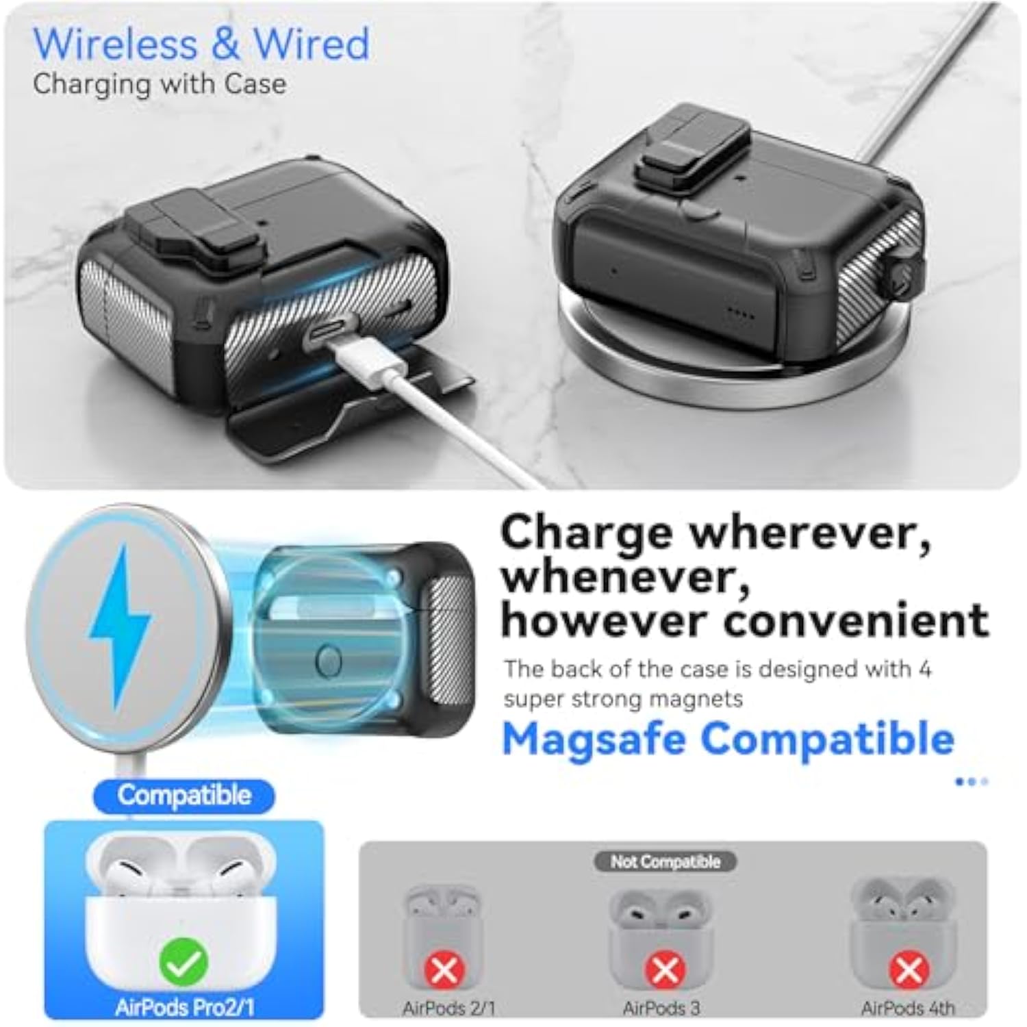 For Airpods Pro 2 Case With Phone Stand & Sefety Lock, Auto-Open Airpod Pro Case For Apple Airpods Pro 2Nd/1St Gen, Compatible With Magsafe, Shock Protective Airpod Case With Cleaner,Keychain