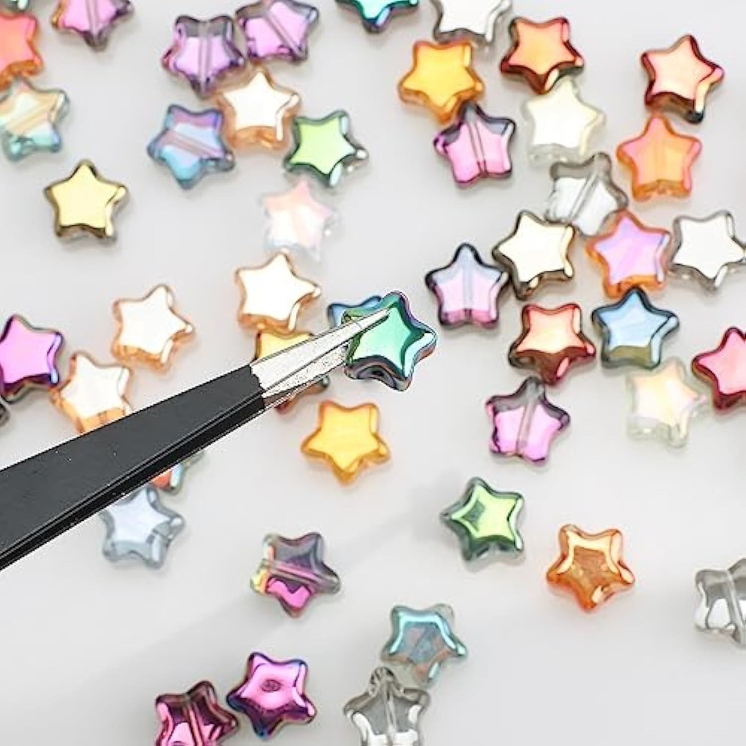 200PCS 8mm Colorful Glass Star Beads for DIY Bracelets & Jewelry Making