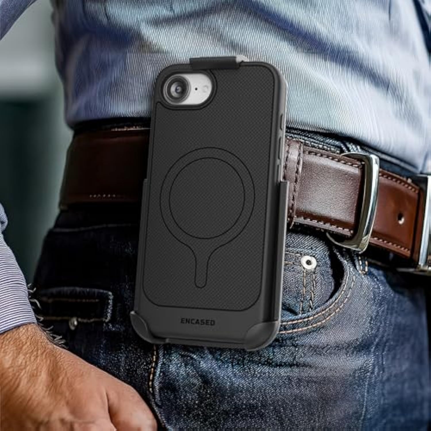 Thin Armor For Iphone 16E Case With Belt Clip (Compatible With Magsafe), Slim Flexible Magnetic Cover With Rotating Holster (Matte Black)