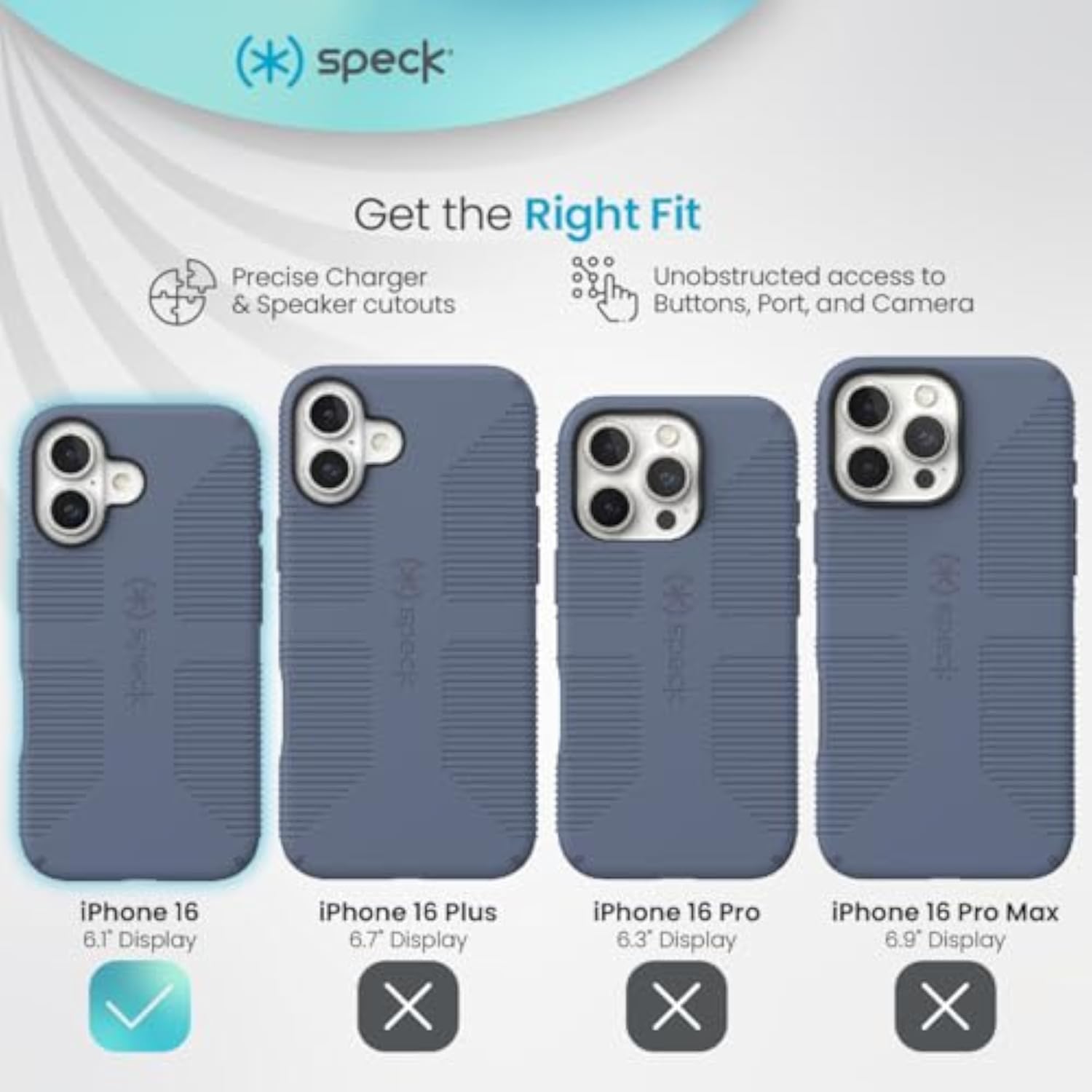 Mystery Blue/Faded Denim Speck CandyShell Grip Case for iPhone 16 - Slim Protective MagSafe iPhone 16 Case for Women & Men, Shock-Absorbing Anti-Slip Phone Cover