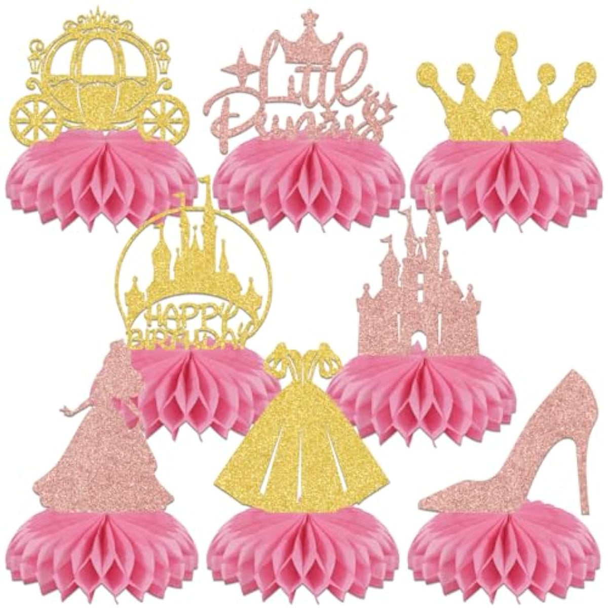 8 Pcs Princess Honeycomb Centerpieces, Princess Birthday Party Decorations, Princess Centerpieces For Tables, Princess Baby Shower Decorations Gold Rose Gold